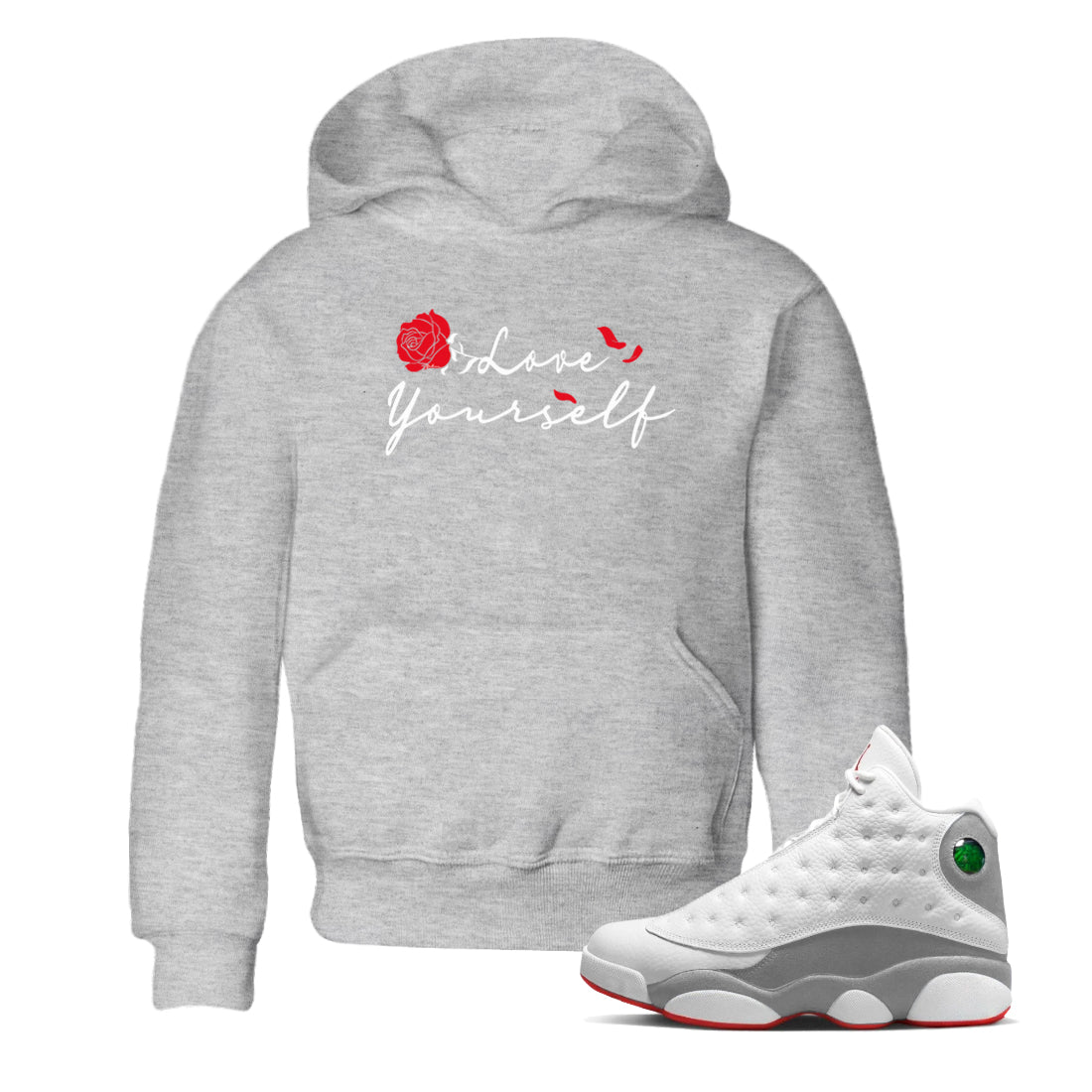 Air Jordan 13 Wolf Grey shirt to match jordans Love Yourself sneaker tees AJ13 Wolf Grey SNRT Sneaker Release Tees Baby Toddler Heather Grey 1 T-Shirt
