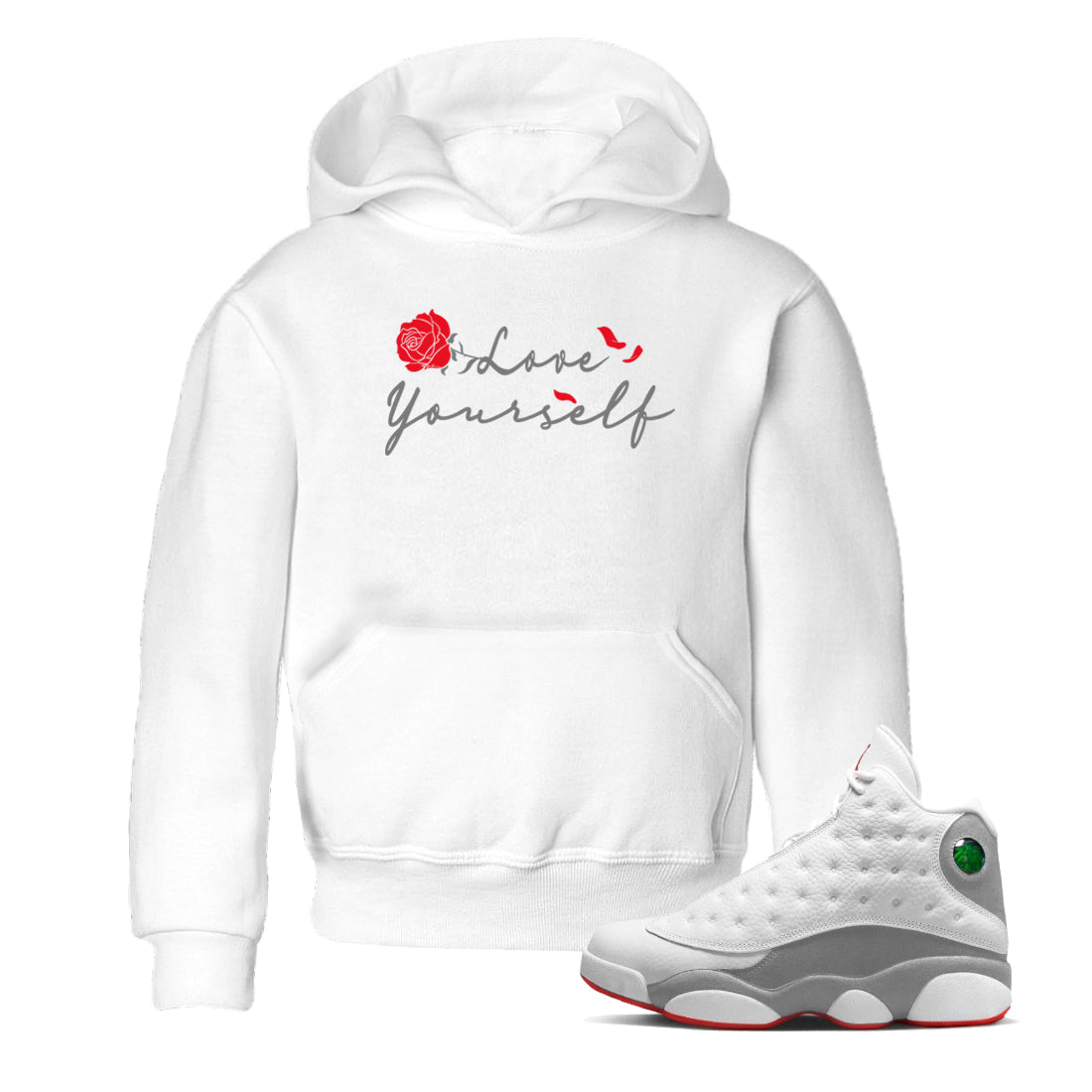 Air Jordan 13 Wolf Grey shirt to match jordans Love Yourself sneaker tees AJ13 Wolf Grey SNRT Sneaker Release Tees Baby Toddler White 1 T-Shirt