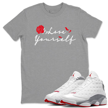 Air Jordan 13 Wolf Grey shirt to match jordans Love Yourself sneaker tees AJ13 Wolf Grey SNRT Sneaker Release Tees Unisex Heather Grey 1 T-Shirt