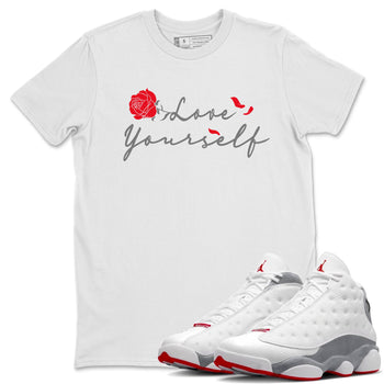 Air Jordan 13 Wolf Grey shirt to match jordans Love Yourself sneaker tees AJ13 Wolf Grey SNRT Sneaker Release Tees Unisex White 1 T-Shirt