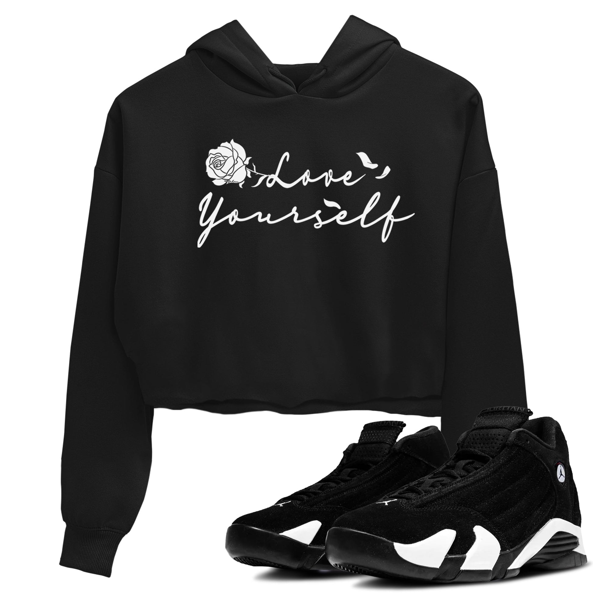 14s Panda shirt to match jordans Love Yourself sneaker tees Air Jordan 14 Panda SNRT Sneaker Release Tees Black 1 crop length shirt
