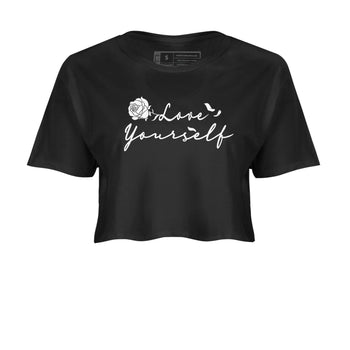 14s Panda shirt to match jordans Love Yourself sneaker tees Air Jordan 14 Panda SNRT Sneaker Release Tees Black 2 crop length shirt
