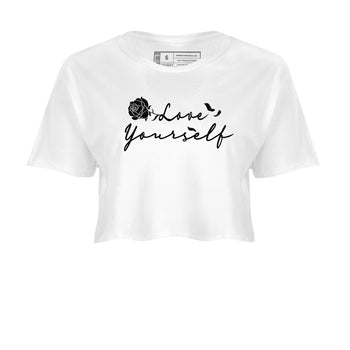 14s Panda shirt to match jordans Love Yourself sneaker tees Air Jordan 14 Panda SNRT Sneaker Release Tees White 2 crop length shirt