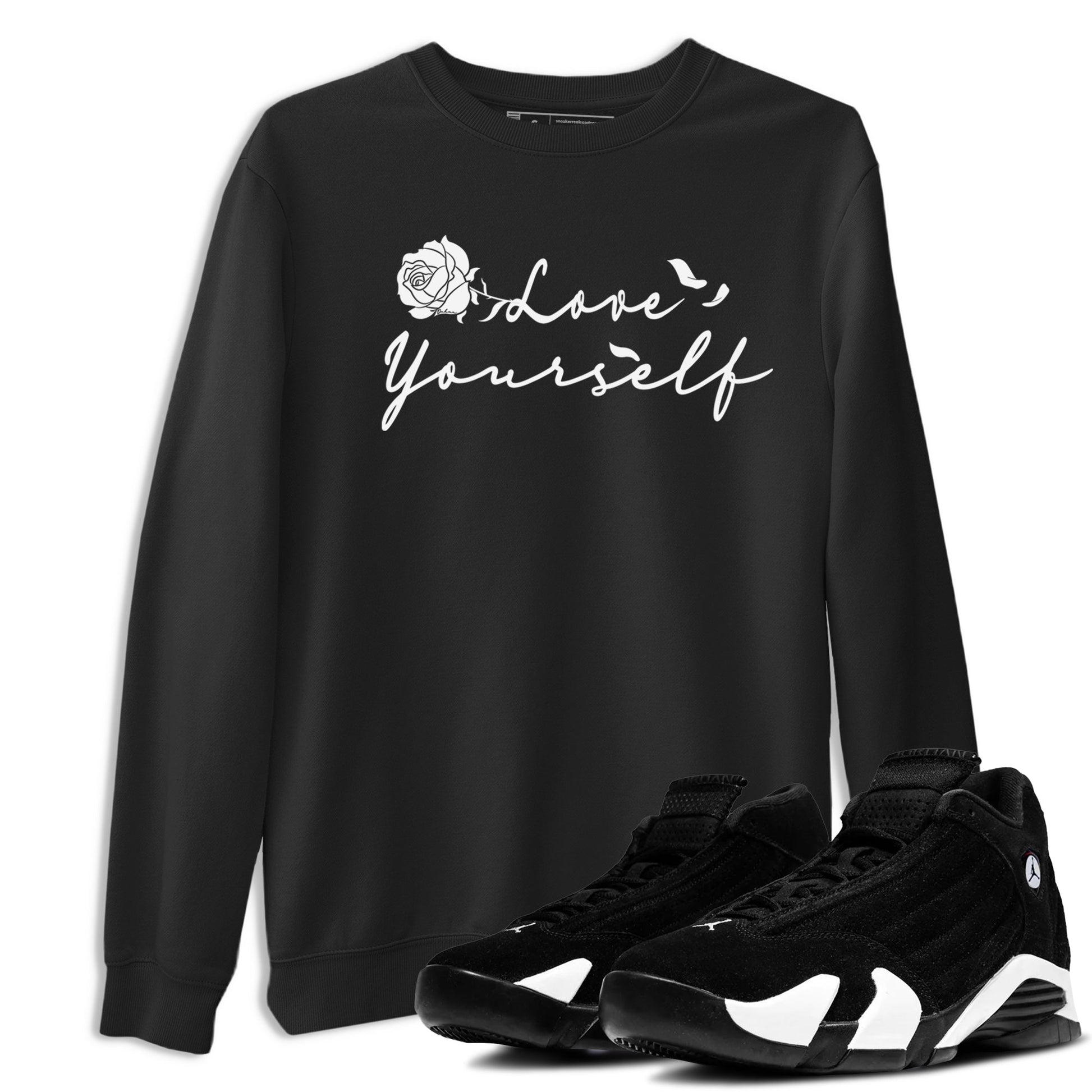14s Panda shirt to match jordans Love Yourself sneaker tees Air Jordan 14 Panda SNRT Sneaker Release Tees unisex cotton Black 1 crew neck shirt