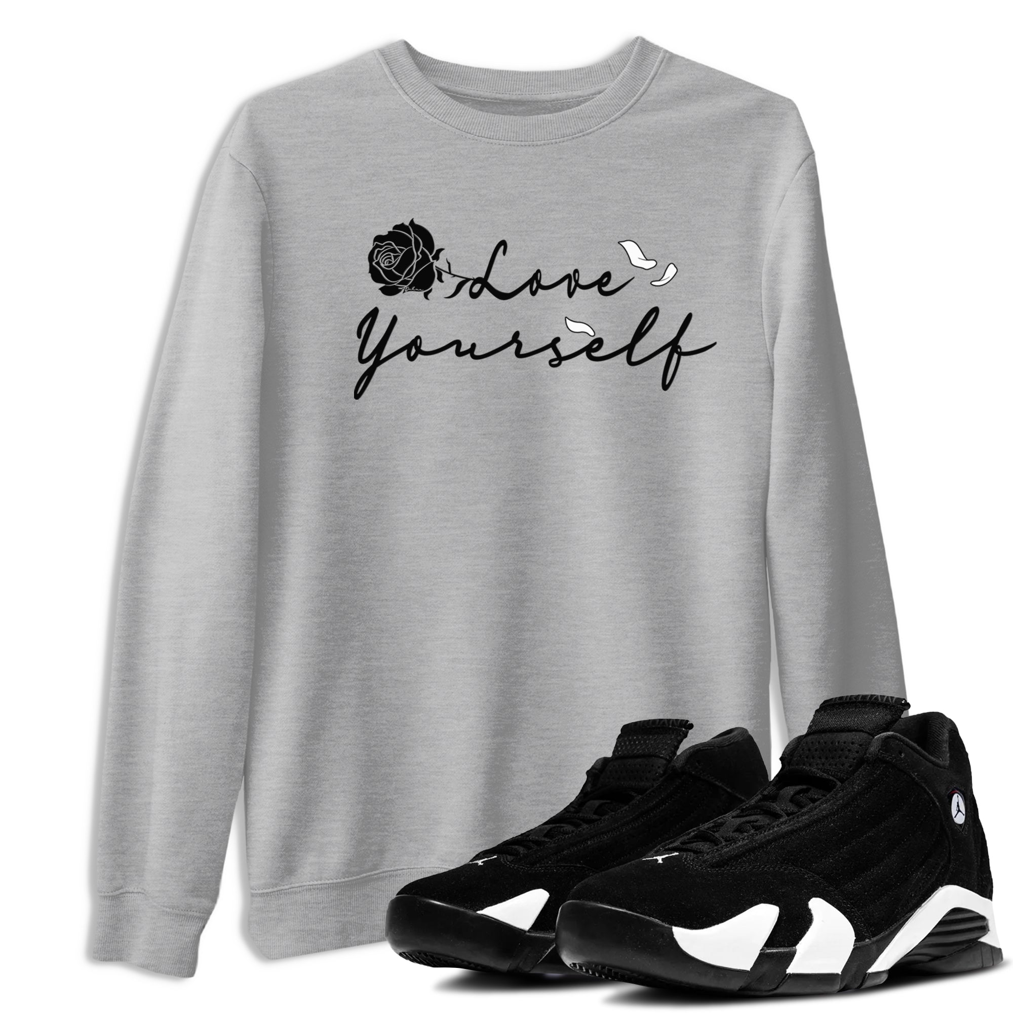 14s Panda shirt to match jordans Love Yourself sneaker tees Air Jordan 14 Panda SNRT Sneaker Release Tees unisex cotton Heather Grey 1 crew neck shirt