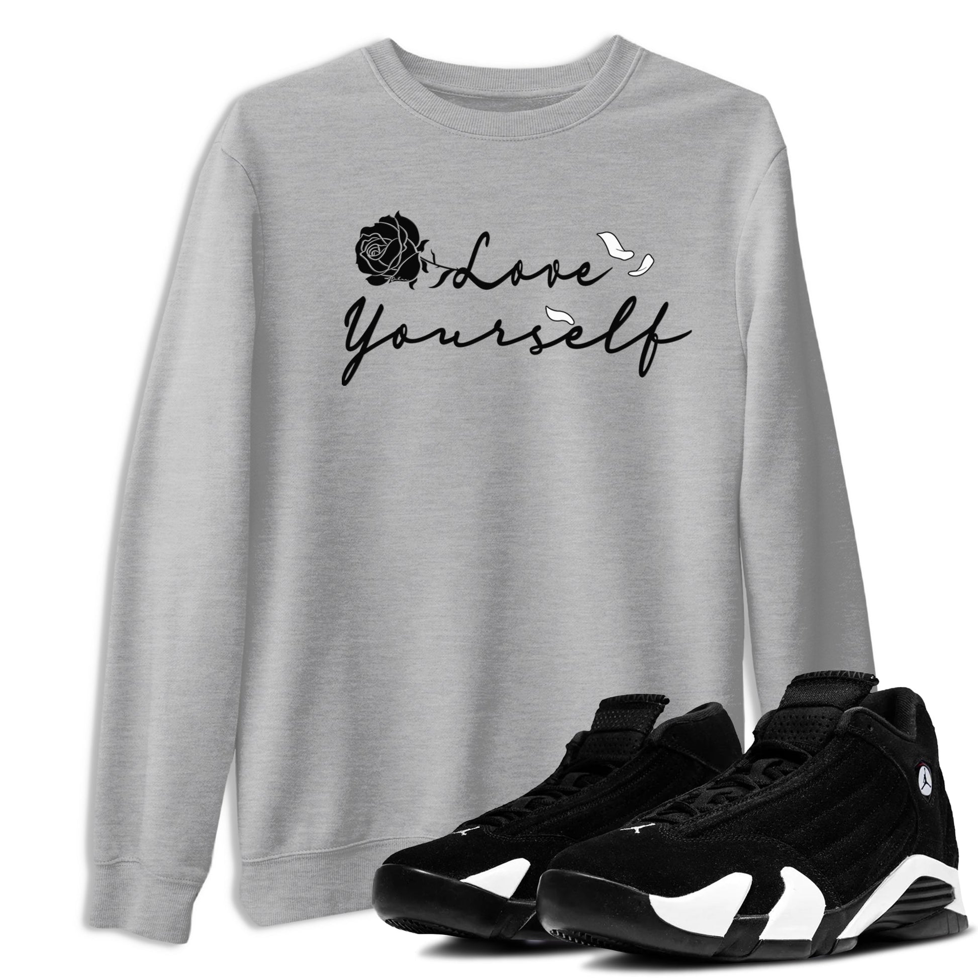 14s Panda shirt to match jordans Love Yourself sneaker tees Air Jordan 14 Panda SNRT Sneaker Release Tees unisex cotton Heather Grey 1 crew neck shirt