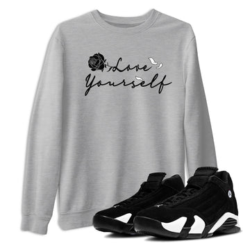 14s Panda shirt to match jordans Love Yourself sneaker tees Air Jordan 14 Panda SNRT Sneaker Release Tees unisex cotton Heather Grey 1 crew neck shirt