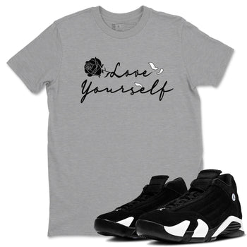 14s Panda shirt to match jordans Love Yourself sneaker tees Air Jordan 14 Panda SNRT Sneaker Release Tees unisex cotton Heather Grey 1 crew neck shirt