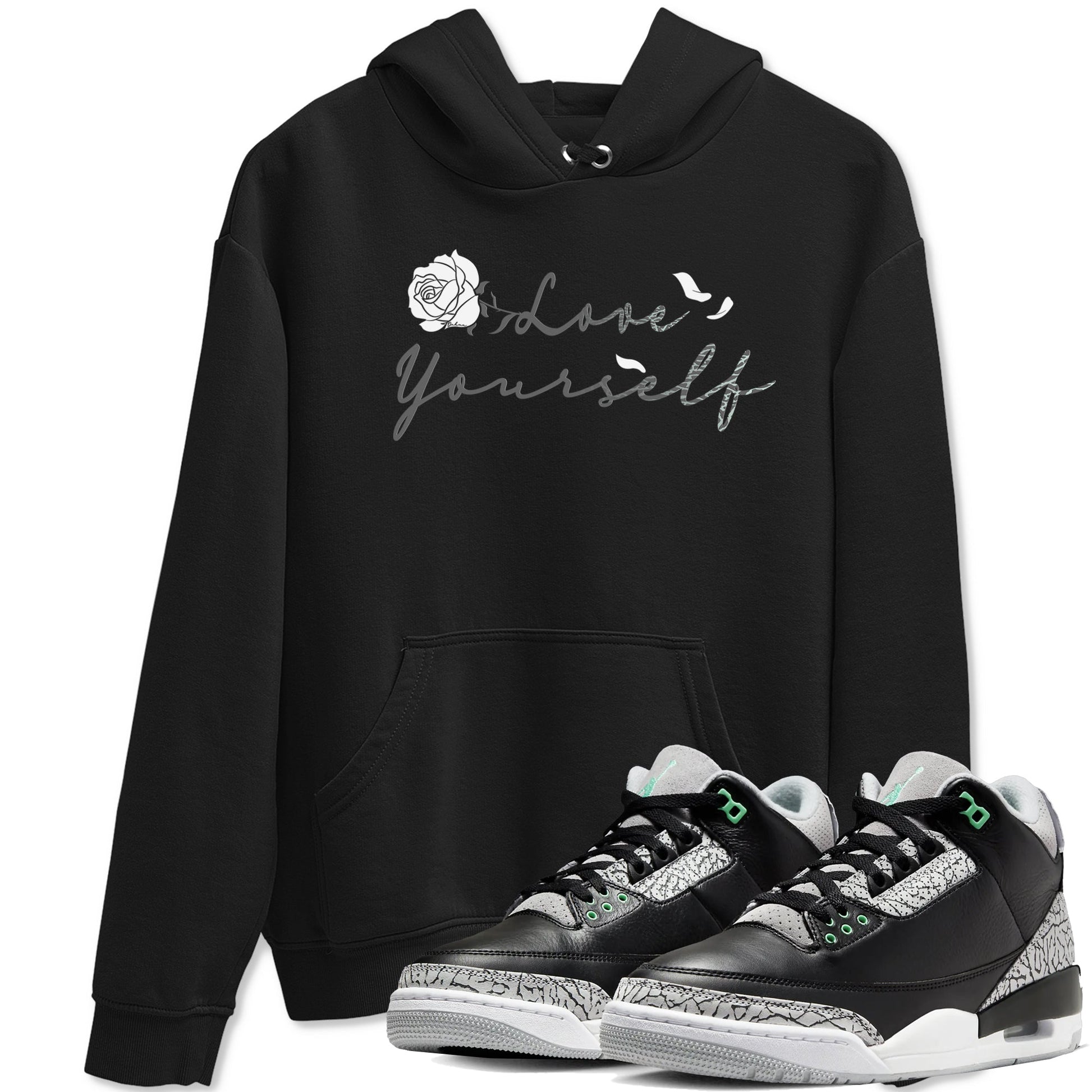 3s Green Glow shirt to match jordans Love Yourself sneaker tees Air Jordan 3 Green Glow SNRT Sneaker Release Tees unisex cotton Black 1 crew neck shirt