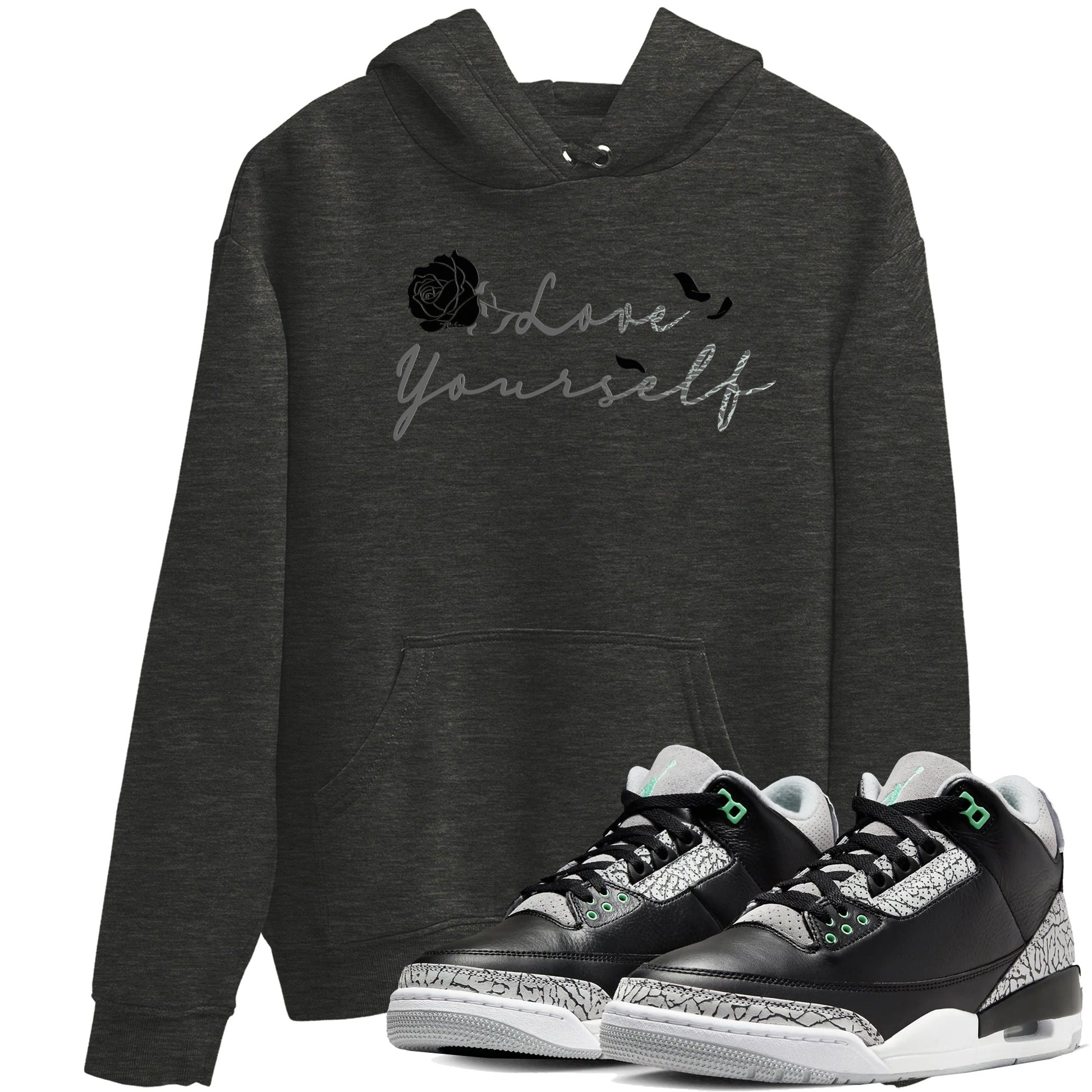 3s Green Glow shirt to match jordans Love Yourself sneaker tees Air Jordan 3 Green Glow SNRT Sneaker Release Tees unisex cotton Charcoal Heather 1 crew neck shirt
