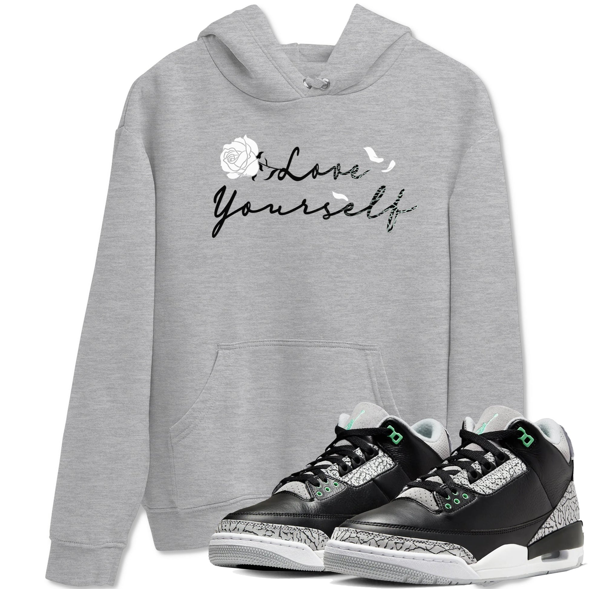 3s Green Glow shirt to match jordans Love Yourself sneaker tees Air Jordan 3 Green Glow SNRT Sneaker Release Tees unisex cotton Heather Grey 1 crew neck shirt