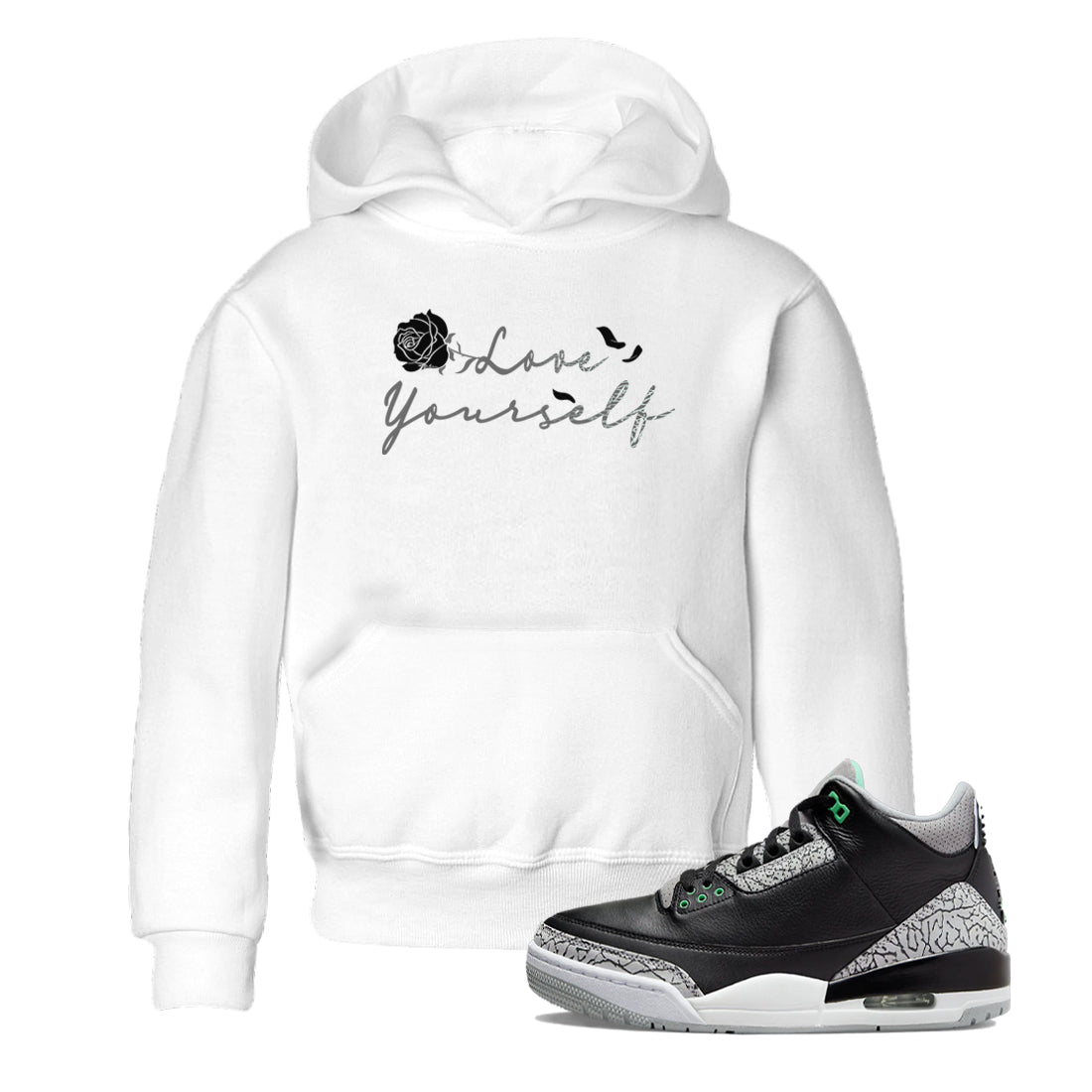 3s Green Glow shirt to match jordans Love Yourself sneaker tees Air Jordan 3 Green Glow SNRT sneaker release tees baby toddler White 1 cotton Shirt