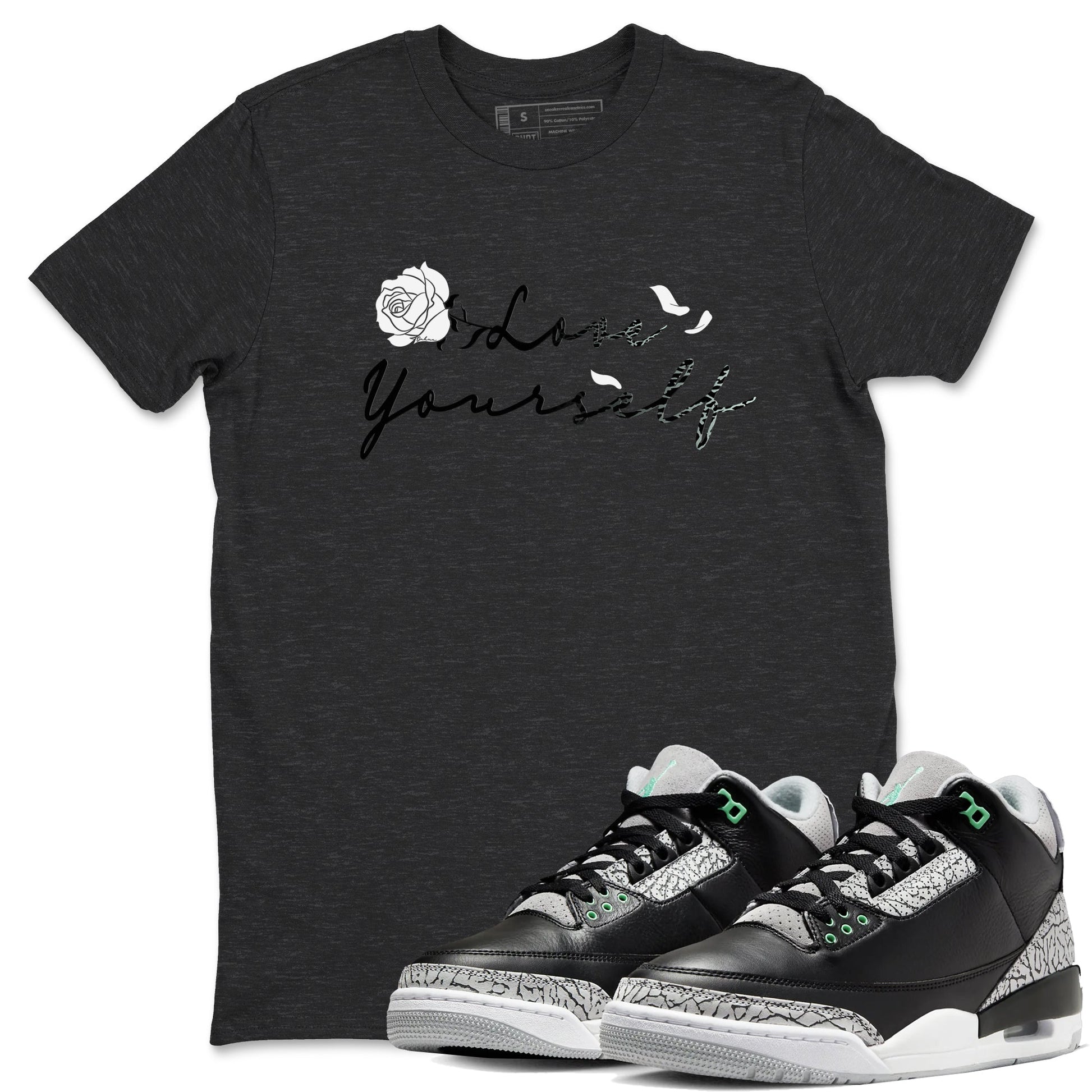 3s Green Glow shirt to match jordans Love Yourself sneaker tees Air Jordan 3 Green Glow SNRT Sneaker Release Tees unisex cotton Charcoal Heather 1 crew neck shirt