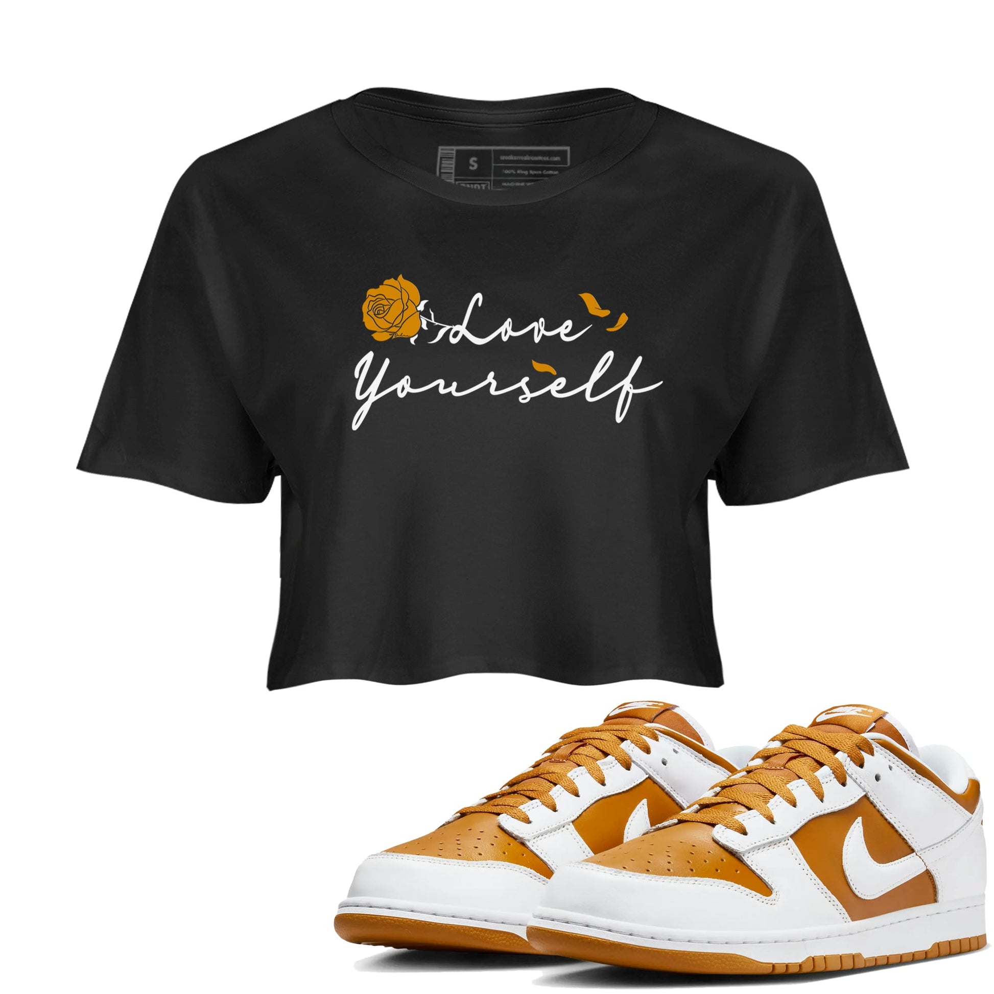 Dunks Dark Curry Shirt To Match Jordans Love Yourself Streetwear Fashion Dunk Dark Curry SNRT Sneaker Release Tees Black 1 Women's Crop Tee