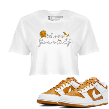 Dunks Dark Curry Shirt To Match Jordans Love Yourself Streetwear Fashion Dunk Dark Curry SNRT Sneaker Release Tees White 1 Women's Crop Tee
