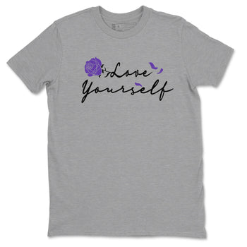 Love Yourself sneaker match tees to Court Purple Dunks street fashion brand for shirts to match Jordans SNRT Sneaker Tees Dunk Low Court Purple unisex t-shirt Heather Grey 2 unisex shirt