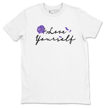 Love Yourself sneaker match tees to Court Purple Dunks street fashion brand for shirts to match Jordans SNRT Sneaker Tees Dunk Low Court Purple unisex t-shirt White 2 unisex shirt