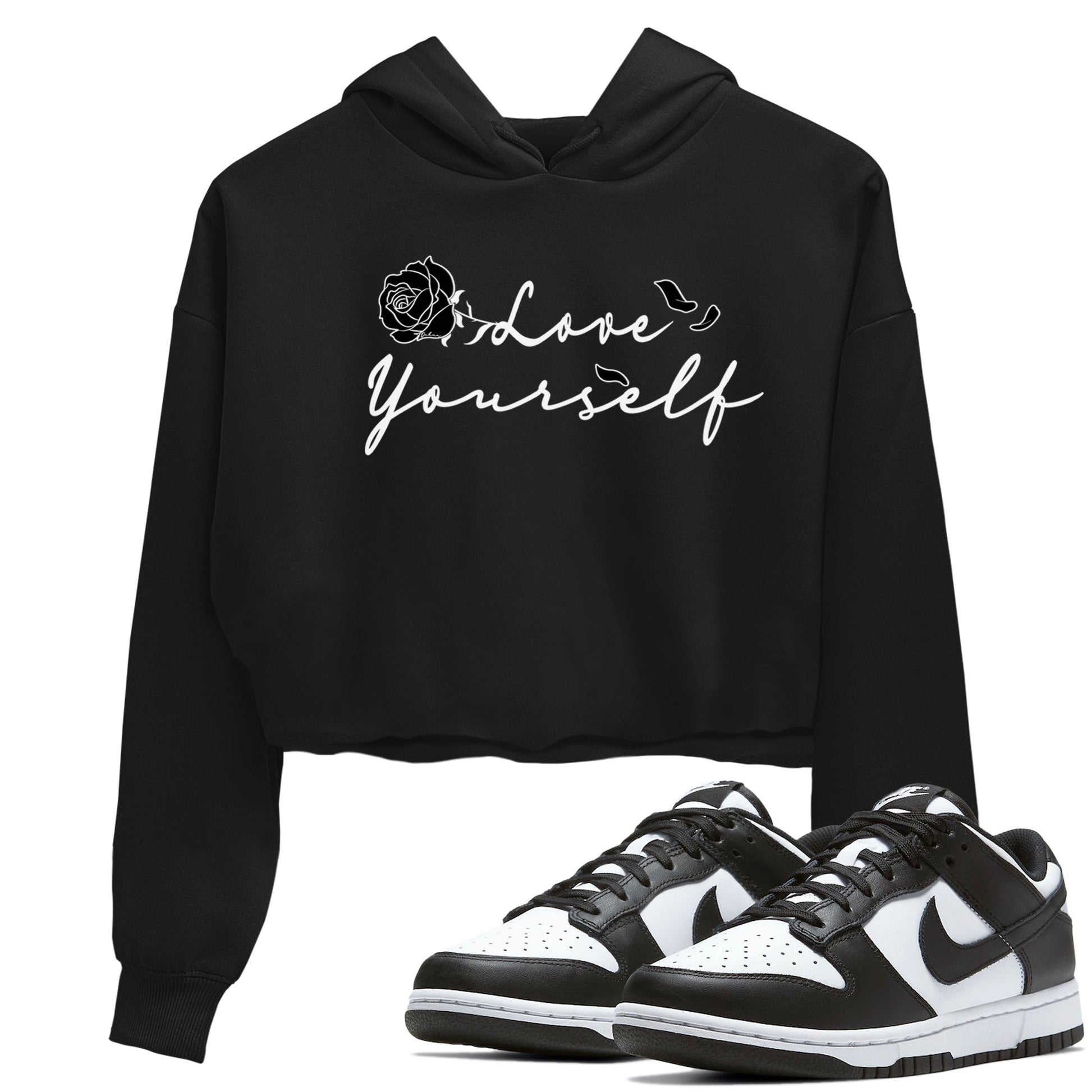 Dunk Low Panda shirt to match jordans Love Yourself sneaker tees Dunk Low Black White SNRT Sneaker Release Tees Black 1 crop length shirt