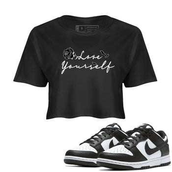 Dunk Low Panda shirt to match jordans Love Yourself sneaker tees Dunk Low Black White SNRT Sneaker Release Tees Black 1 crop length shirt