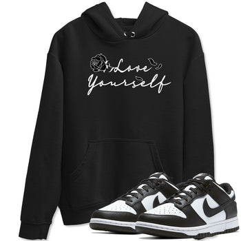 Dunk Low Panda shirt to match jordans Love Yourself sneaker tees Dunk Low Black White SNRT Sneaker Release Tees unisex cotton Black 1 crew neck shirt