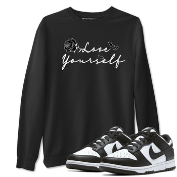 Dunk Low Panda shirt to match jordans Love Yourself sneaker tees Dunk Low Black White SNRT Sneaker Release Tees unisex cotton Black 1 crew neck shirt