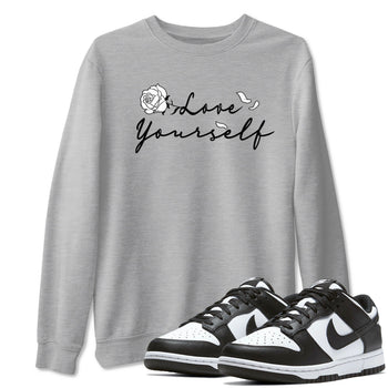 Dunk Low Panda shirt to match jordans Love Yourself sneaker tees Dunk Low Black White SNRT Sneaker Release Tees unisex cotton Heather Grey 1 crew neck shirt