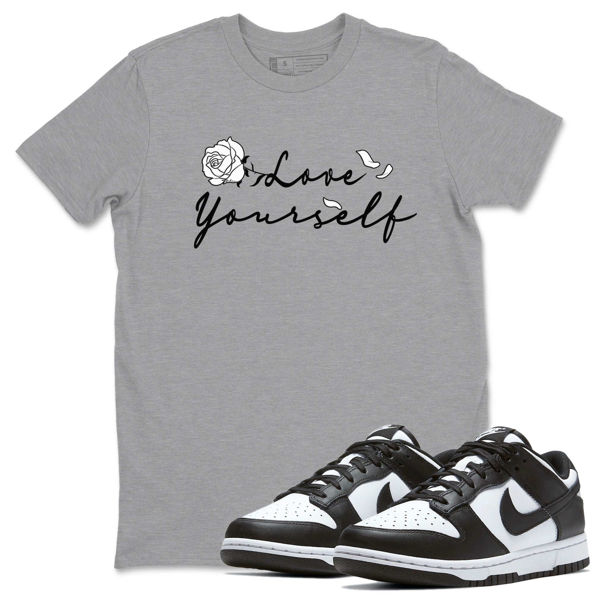 Dunk Low Panda shirt to match jordans Love Yourself sneaker tees Dunk Low Black White SNRT Sneaker Release Tees unisex cotton Heather Grey 1 crew neck shirt