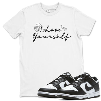 Dunk Low Panda shirt to match jordans Love Yourself sneaker tees Dunk Low Black White SNRT Sneaker Release Tees unisex cotton White 1 crew neck shirt