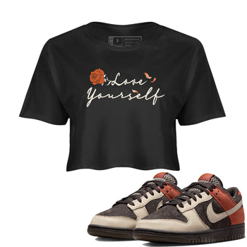 Dunk Low Red Panda shirt to match jordans Love Yourself sneaker tees Dunks Red Panda SNRT Sneaker Tees Sneaker Matching Clothing Brand Black 1 Crop T-Shirt