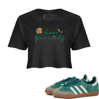 Adidas Samba Collegiate Green Gum shirt to match jordans Love Yourself sneaker tees Samba OG Collegiate Green Gum SNRT Sneaker Release Tees Black 1 Crop T-Shirt