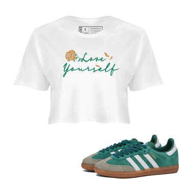 Adidas Samba Collegiate Green Gum shirt to match jordans Love Yourself sneaker tees Samba OG Collegiate Green Gum SNRT Sneaker Release Tees White 1 Crop T-Shirt
