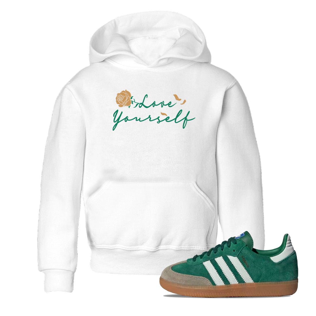Adidas Samba Collegiate Green Gum shirt to match jordans Love Yourself sneaker tees Samba OG Collegiate Green Gum SNRT Sneaker Release Tees Baby Toddler White 1 T-Shirt