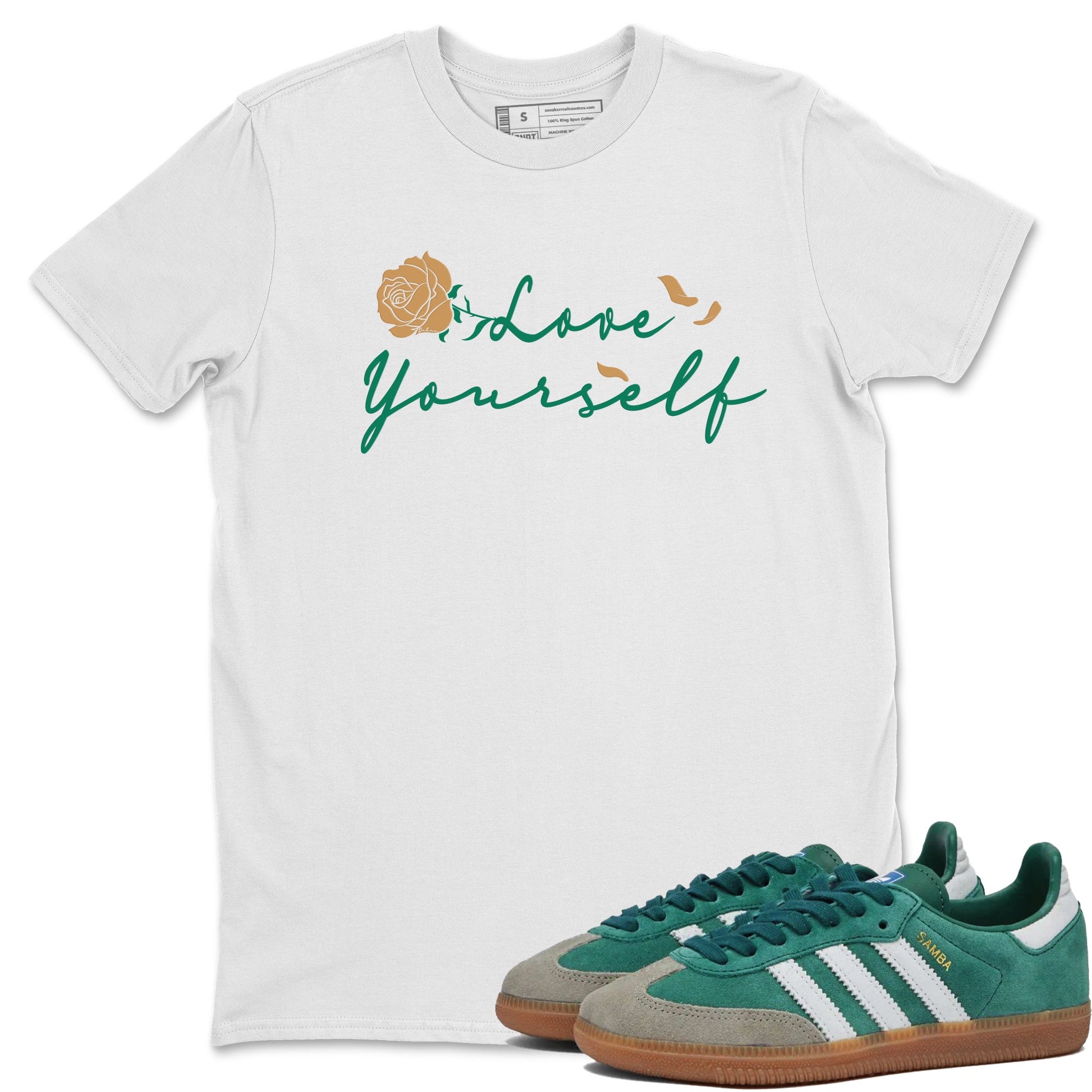 Adidas Samba Collegiate Green Gum shirt to match jordans Love Yourself sneaker tees Samba OG Collegiate Green Gum SNRT Sneaker Release Tees Unisex White 1 T-Shirt