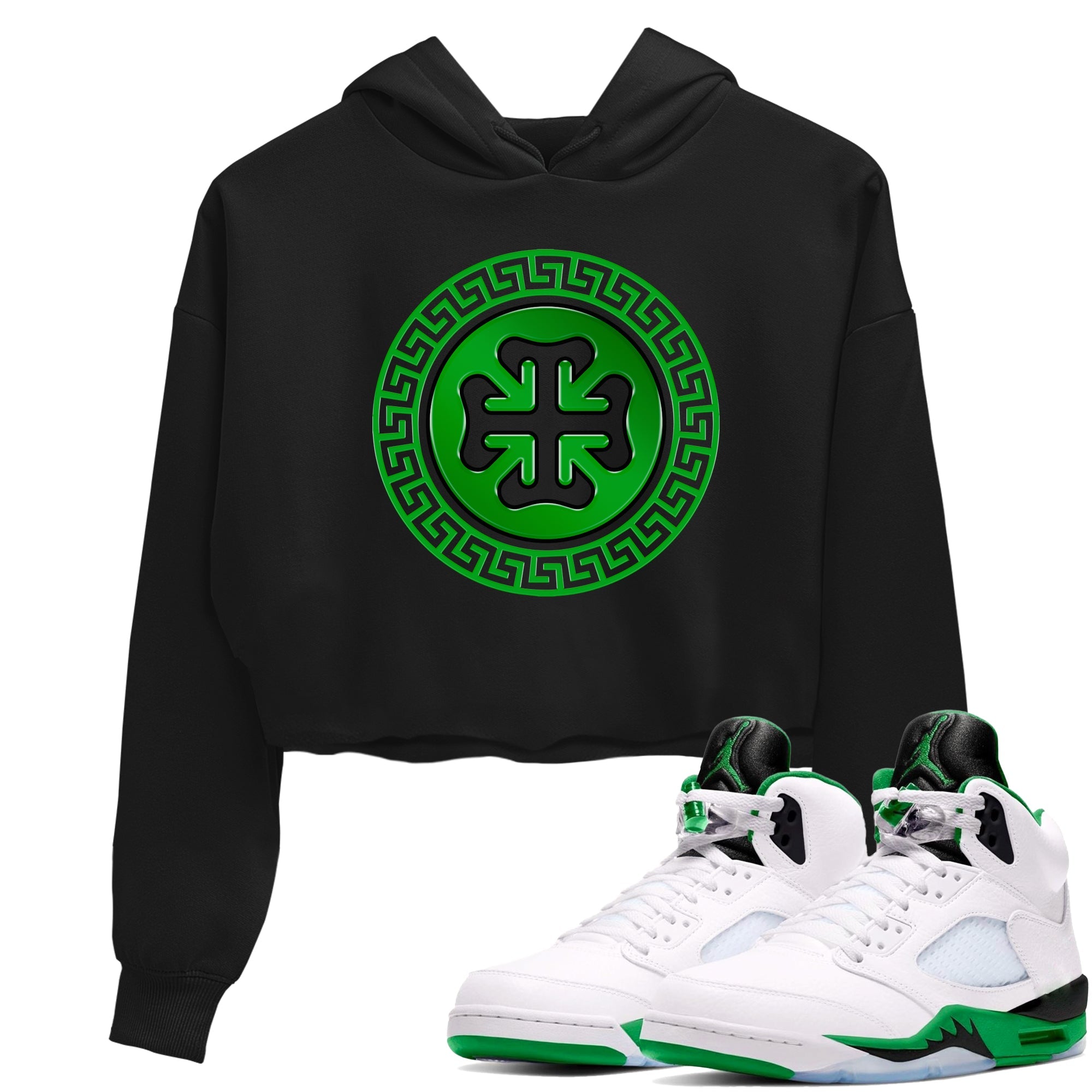 Air Jordan 5 Lucky Green shirt to match jordans Lucky Emblem sneaker tees AJ5 Lucky Green SNRT Sneaker Release Tees Black 1 Crop T-Shirt