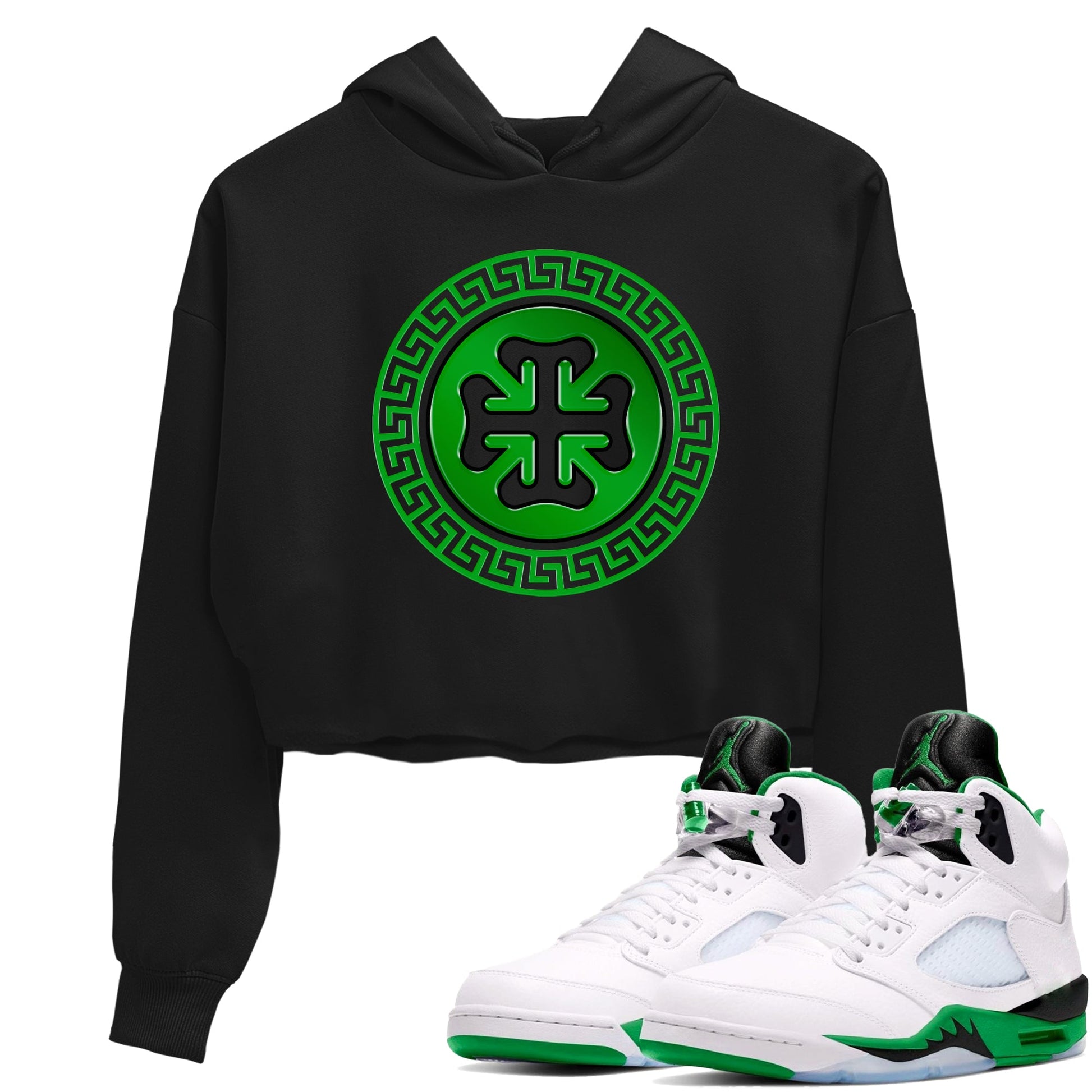 Air Jordan 5 Lucky Green shirt to match jordans Lucky Emblem sneaker tees AJ5 Lucky Green SNRT Sneaker Release Tees Black 1 Crop T-Shirt