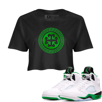 Air Jordan 5 Lucky Green shirt to match jordans Lucky Emblem sneaker tees AJ5 Lucky Green SNRT Sneaker Release Tees Black 1 Crop T-Shirt