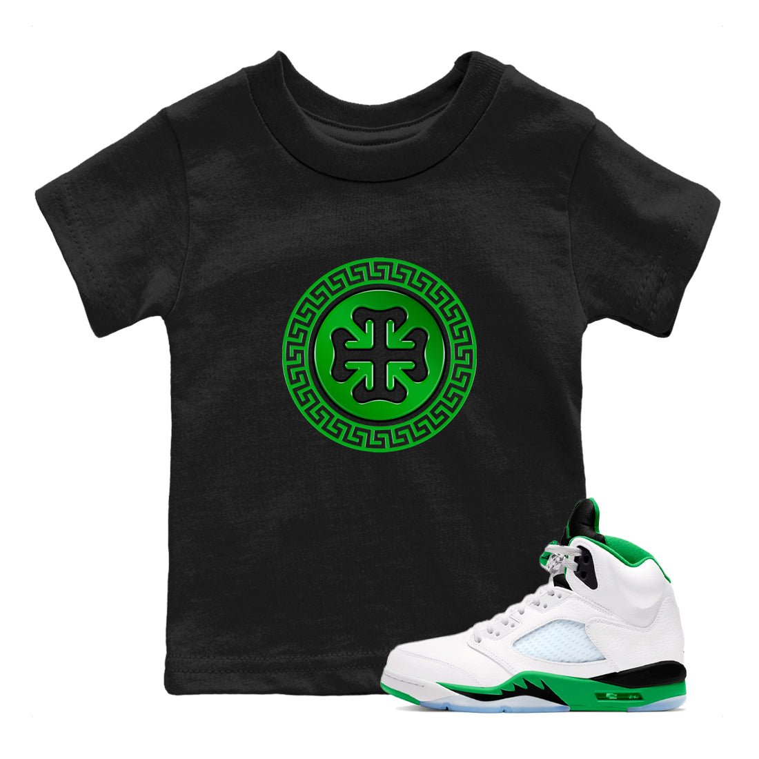 Air Jordan 5 Lucky Green shirt to match jordans Lucky Emblem sneaker tees AJ5 Lucky Green SNRT Sneaker Release Tees Baby Toddler Black 1 T-Shirt