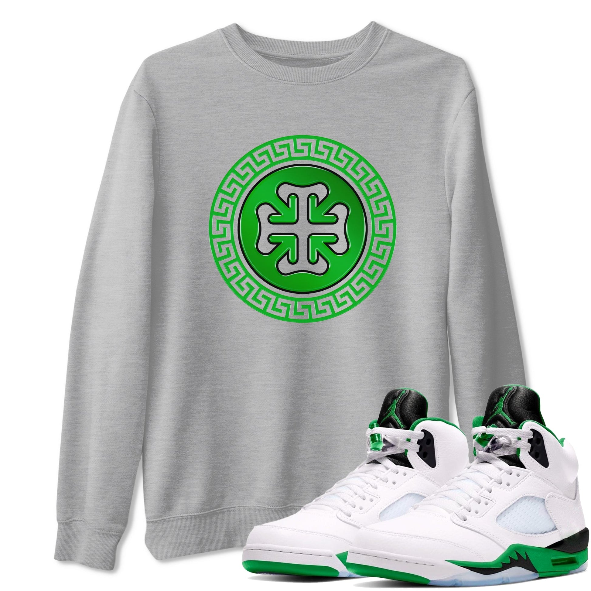 Air Jordan 5 Lucky Green shirt to match jordans Lucky Emblem sneaker tees AJ5 Lucky Green SNRT Sneaker Release Tees Unisex Heather Grey 1 T-Shirt