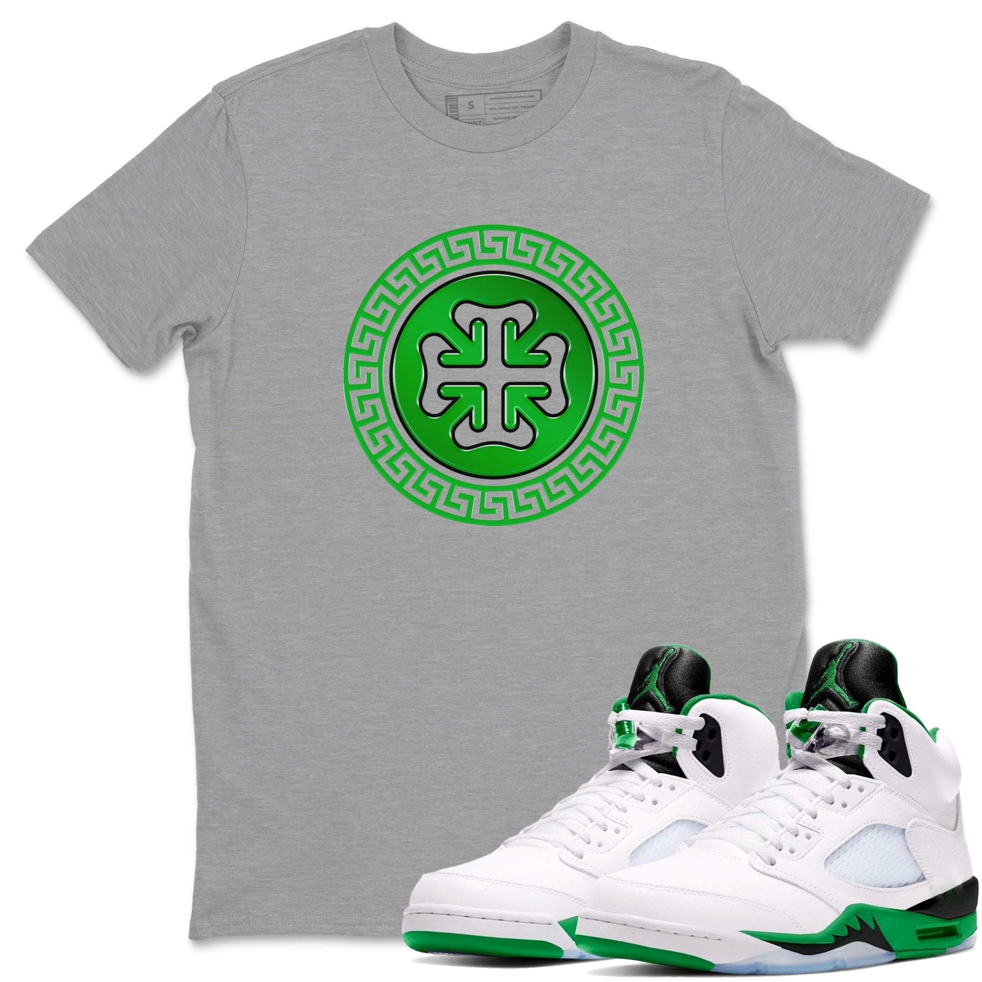Air Jordan 5 Lucky Green shirt to match jordans Lucky Emblem sneaker tees AJ5 Lucky Green SNRT Sneaker Release Tees Unisex Heather Grey 1 T-Shirt