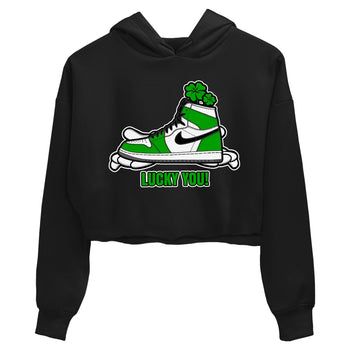Air Jordan 1 Lucky Green shirt to match jordans Lucky You sneaker tees AJ1 Lucky Green SNRT Sneaker Release Tees Black 2 Crop T-Shirt