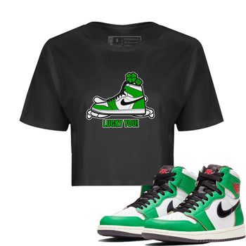Air Jordan 1 Lucky Green shirt to match jordans Lucky You sneaker tees AJ1 Lucky Green SNRT Sneaker Release Tees Black 1 Crop T-Shirt