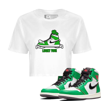 Air Jordan 1 Lucky Green shirt to match jordans Lucky You sneaker tees AJ1 Lucky Green SNRT Sneaker Release Tees White 1 Crop T-Shirt
