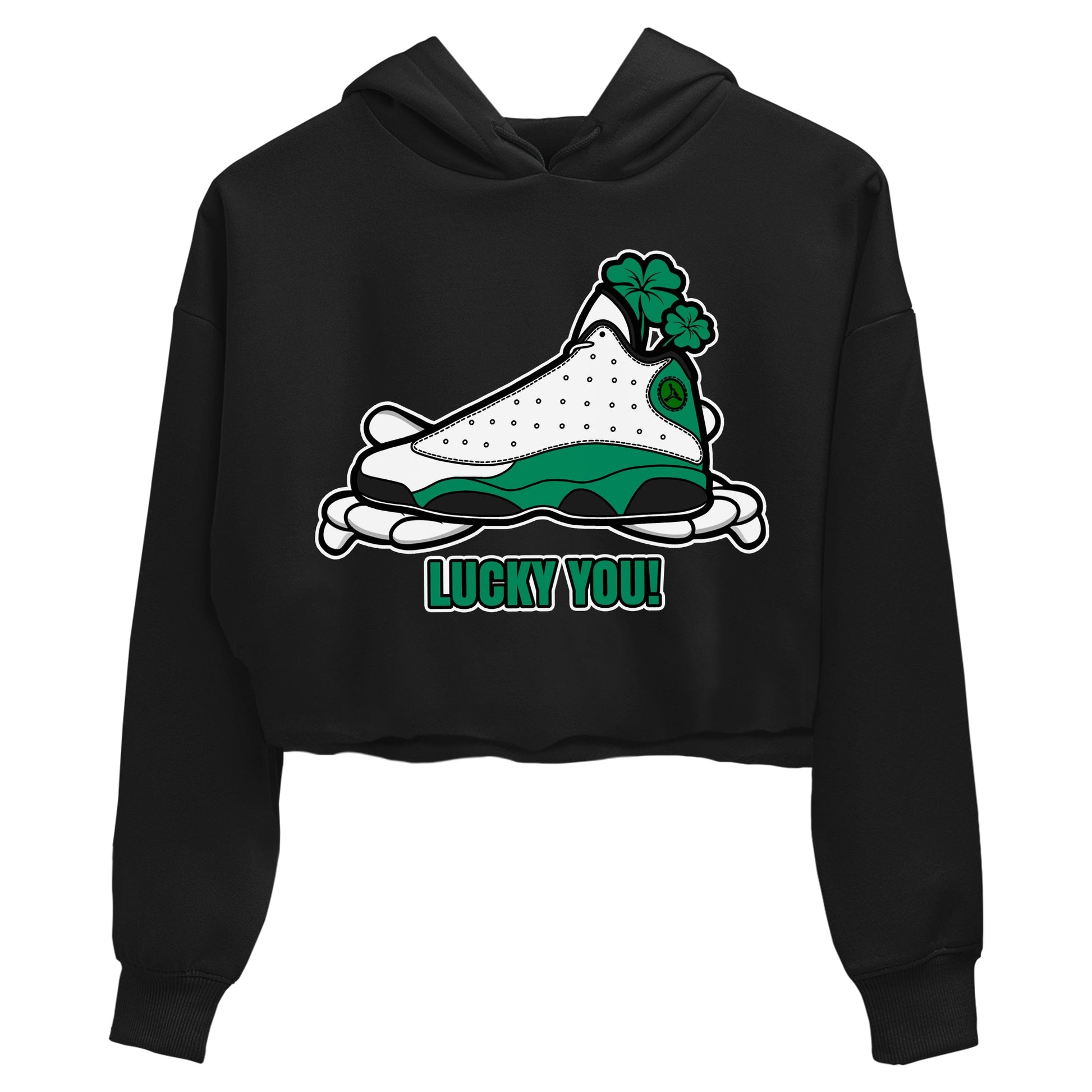 Air Jordan 13 Lucky Green shirt to match jordans Lucky You sneaker tees AJ13 Lucky Green SNRT Sneaker Release Tees Black 2 Crop T-Shirt