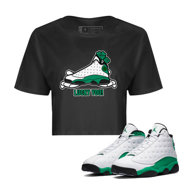 Air Jordan 13 Lucky Green shirt to match jordans Lucky You sneaker tees AJ13 Lucky Green SNRT Sneaker Release Tees Black 1 Crop T-Shirt