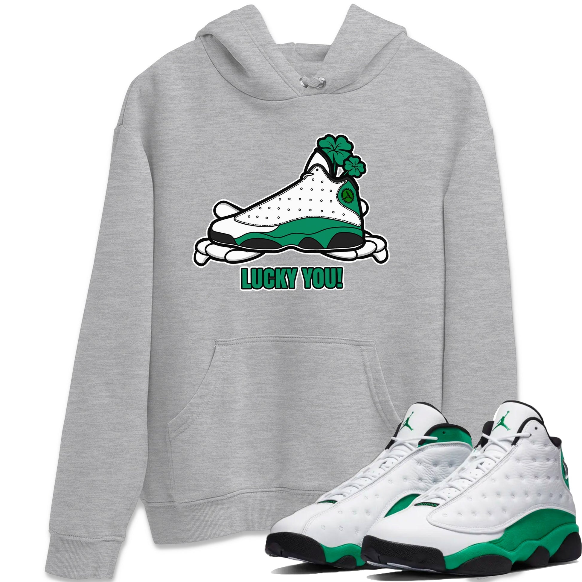 Air Jordan 13 Lucky Green shirt to match jordans Lucky You sneaker tees AJ13 Lucky Green SNRT Sneaker Release Tees Unisex Heather Grey 1 T-Shirt