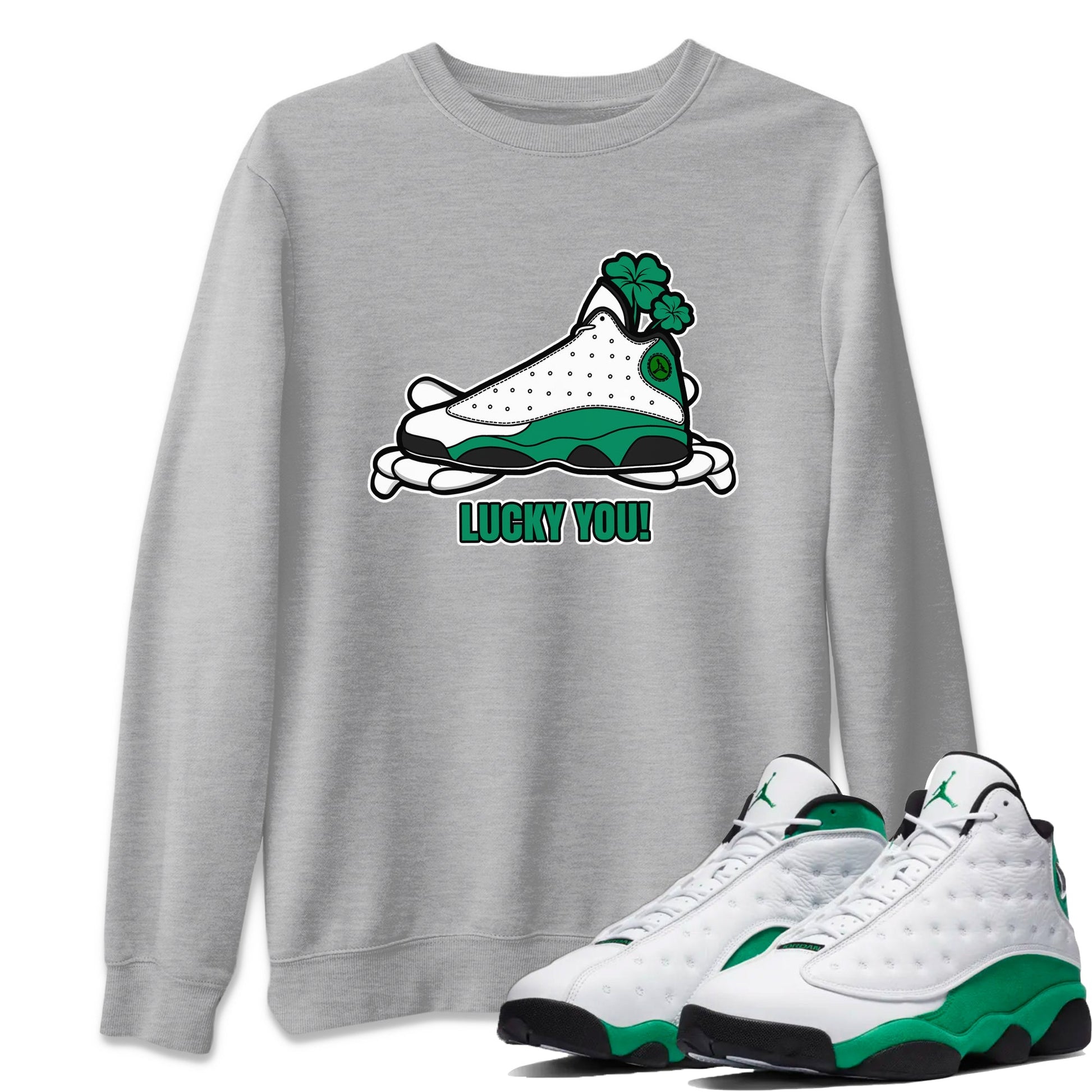 Air Jordan 13 Lucky Green shirt to match jordans Lucky You sneaker tees AJ13 Lucky Green SNRT Sneaker Release Tees Unisex Heather Grey 1 T-Shirt