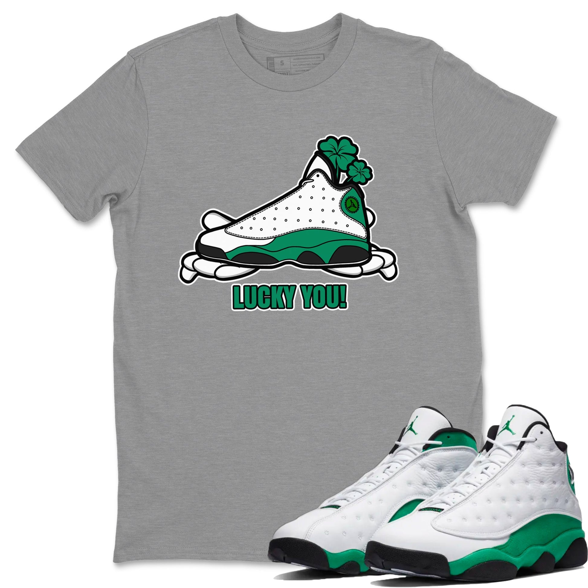 Air Jordan 13 Lucky Green shirt to match jordans Lucky You sneaker tees AJ13 Lucky Green SNRT Sneaker Release Tees Unisex Heather Grey 1 T-Shirt