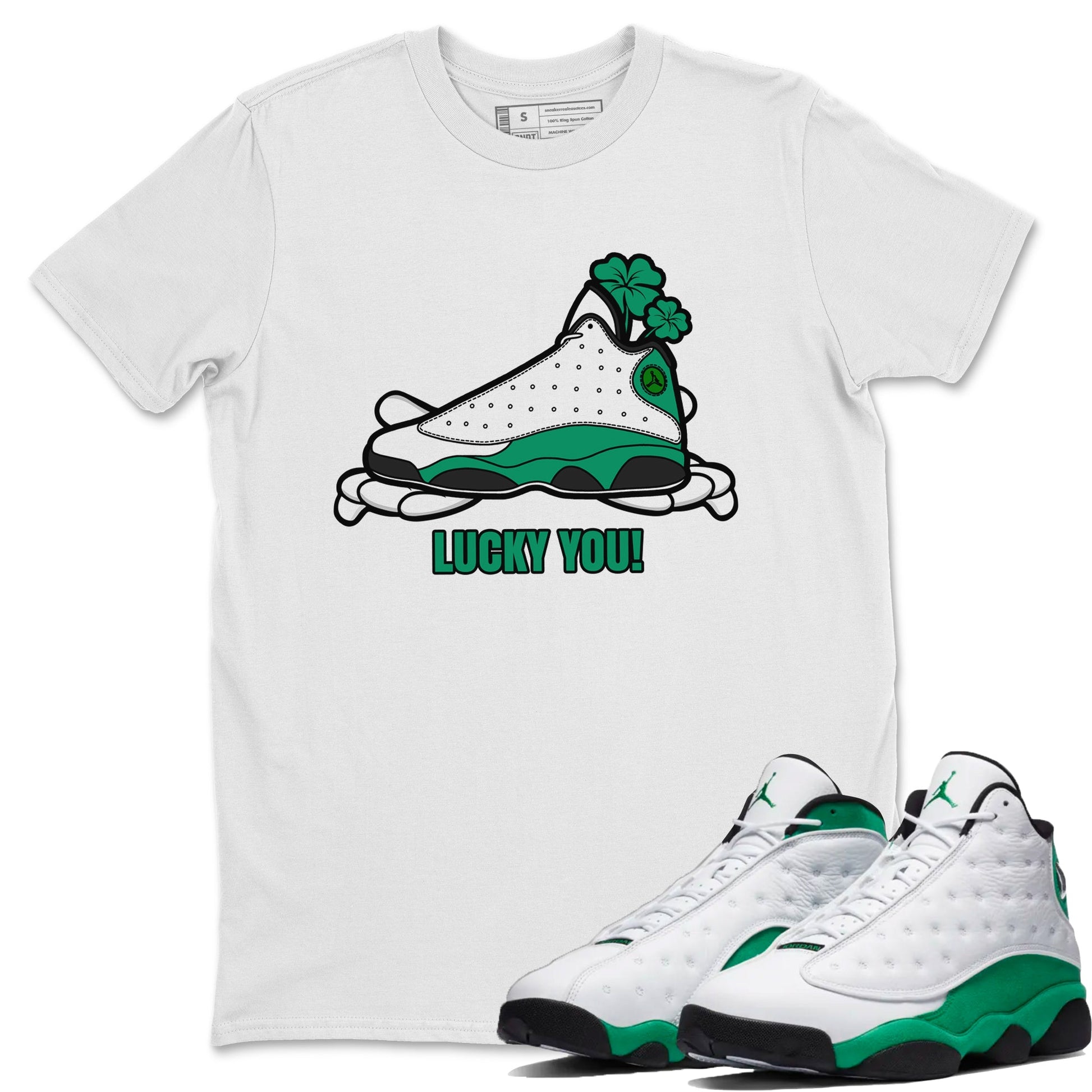 Air Jordan 13 Lucky Green shirt to match jordans Lucky You sneaker tees AJ13 Lucky Green SNRT Sneaker Release Tees Unisex White 1 T-Shirt