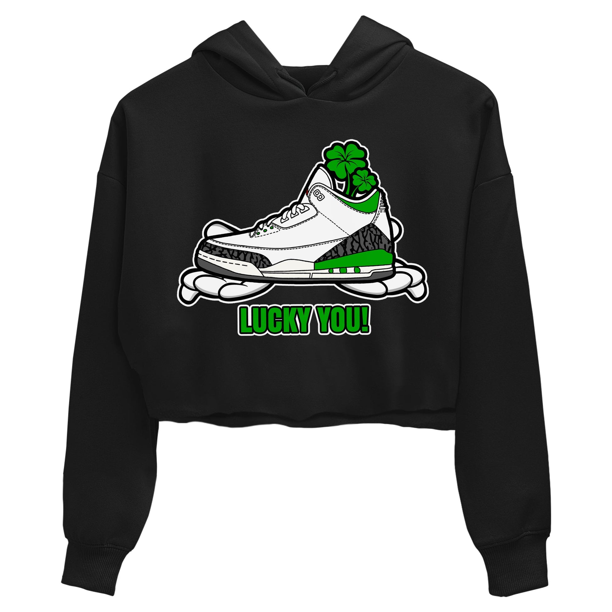 Air Jordan 3 Lucky Green shirt to match jordans Lucky You sneaker tees AJ3 Lucky Green SNRT Sneaker Release Tees Black 2 Crop T-Shirt