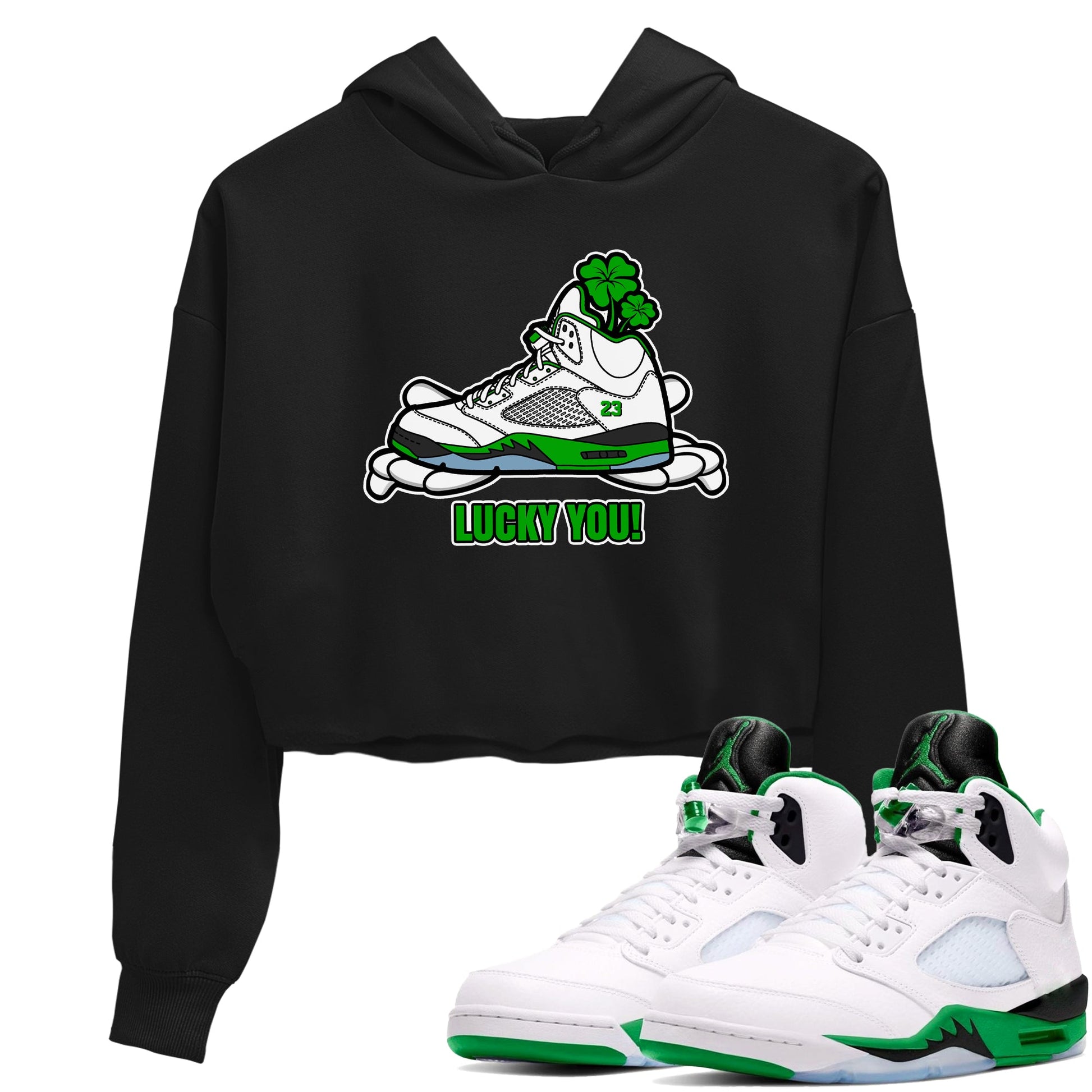 Air Jordan 5 Lucky Green shirt to match jordans Lucky You sneaker tees AJ5 Lucky Green SNRT Sneaker Release Tees Black 1 Crop T-Shirt